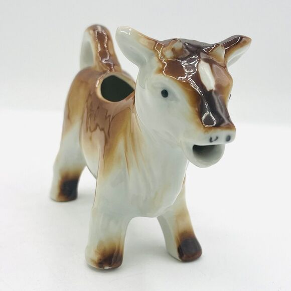 Vintage Porcelain White & Brown Cow Creamer. Made In Occupied Japan. Nice - Picture 2 of 7
